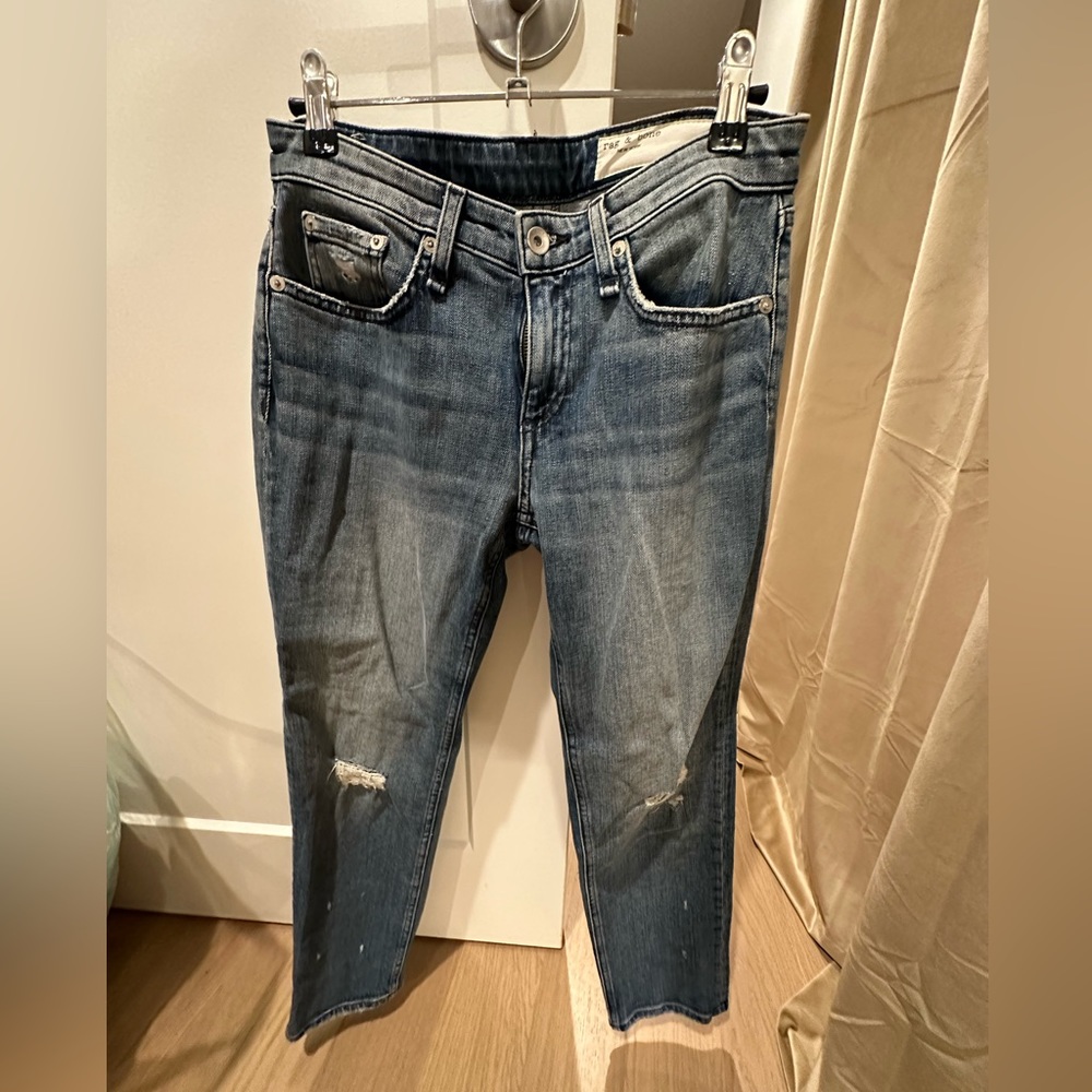 Rag&Bone low rise jeans, medium wash, lightly distressed, size 25